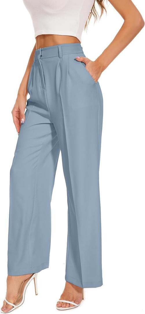 FUNYYZO Wide Leg Pants Women's High Elastic Waisted in The Back Business Work Trousers Long Straight Suit Pants (X-Large, Sky Blue (Thin))