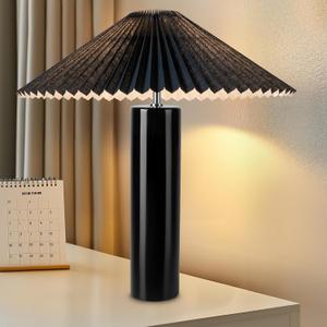 Elegant 45 Rotatable Ceramic Table Lamp (A15 Bulb Included), Pleated Flexible Light, Angle Control for Home, Office, Bedroom Decor - Modern Stylish Desk Lamp, Black