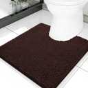 Smiry Luxury Chenille Toilet Rugs U-Shaped 20x20, Soft Absorbent Non-Slip Contour Bathroom Rugs for Toilet, Machine Washable Contoured Bath Mats, Brown