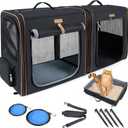 Lekereise Extra Large Cat Carrier for 2 Cats, 2-in-1 Cat Travel Carrier with Litter Box, (20.85" x2) x19.7"x19.7" Pet Carrier with Zipper Locks for Moving Across The Country (No Hammock) - Black