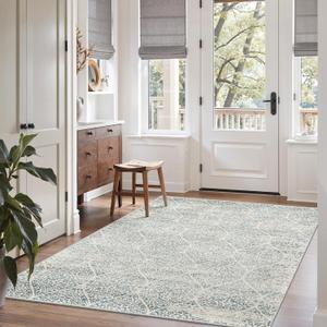 Soalmost Area Rugs 4x6 for Living Room, Moroccan Trellis Stain Resistant Washable Rugs for Dining Room Kitchen Non-Slip Area Rug Farmhouse 4x6 Rug Teal Blue