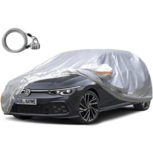Kayme Hatchback Car Cover for Automobiles All Weather Waterproof, Outdoor Cover Sun Rain Protection, with Lock and Zipper Door, Universal Fit Ford Focus, VW Golf, Mazda 3 Hatchback (Up to 177 Inch) H7 (Silver)