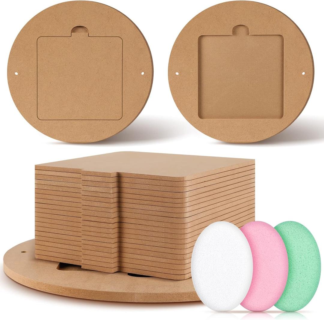 Pinkunn 22 Pcs Bat System for Pottery Wheel Clay Pottery with Removable Inserts 2 Pack 12'' Round Outer and 20 Pack 7'' Square Inner Bat with 3 Sponge for Potters Clay Artist
