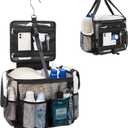 Mesh Shower Caddy Portable, Quick Dry Hanging Toiletry Bag for College Dorm Essentials with 4 Pockets/Divider/Plastic Bottom, Travel Tote Bag for Camping, Bathroom, Beach, Swimming, Gym (Large12.2"L  8.2"W  10.6"H, Black)
