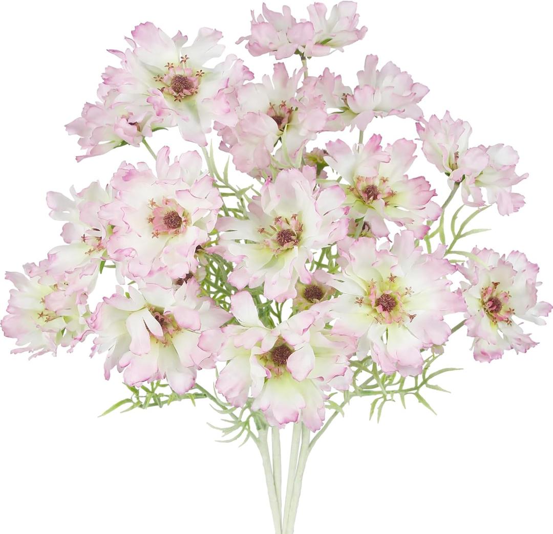 CISDUEO 4 Pcs Artificial Wildflowers Bulk Spring Decor Pink Silk Wild Flowers Fake Cosmos with Long Stems 24" Faux Flowers Arrangements for Wedding Bouquet Table Centerpiece Planter Outdoor Cemetery