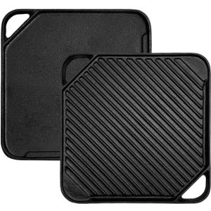 Cast Iron Reversible Grill/Griddle, 10.5-Inch Double Handled Cast Iron Stovetop Grill/Griddle