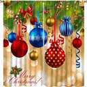 Merry Xmas Curtains, Merry Christmas Ball Window Treatments for Living Room Bedroom Kitchen Holiday Party Decor, Gold Silver Glitter New Year Drapes 2 Panel Sets,42x45 Inch