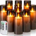 Homemory Decorative Flameless Candles, Battery Operated Candles with Remote & Timer, Flickering Led Pillar Candles, Plexiglass, Grey, Pack of 9, D2.2 xH 5" 6" 7" (Gray)