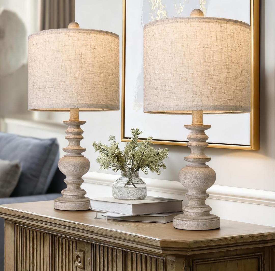 BOBOMOMO Tradition 20" Rustic Table Lamp Set of 2 for Living Room Bedroom Bedside Desk Lamps Bedroom Nightstand Vintage Lamps Linen Suitable for Decorating Small Areas (Antique Gray)