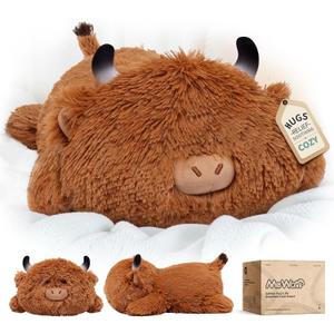 Mewaii Cute Highland Cow Plush Pillow, Kawaii Plushies Highland Cow Stuffed Animals, Squishy Plushies, Cuddle Plush Pillow for Kids & Girls (13 Inch)