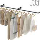 Industrial Pipe Clothes Rack with 3 Hooks, 72'L Wall Mounted Garment Rack, Heavy Duty Iron Garment Bar, Clothes Hanging Rod Bar for Laundry Room, Max Load 135Lb Black (3 Base)