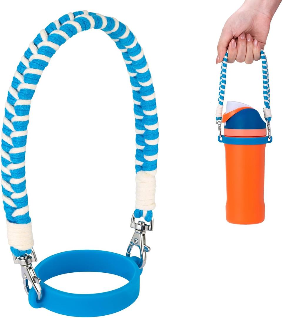 Water Bottle Handle Strap Compatible with Owala & Stanley Cups, Hand-Woven Lanyards Silicone Water Bottle Sling, Carrier, Holder with Strap (Blue)