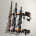CVLIFE Indoor Gun Racks, Wall Mount 5 Gun Rack with 4 Pistol Holder, Solid Wood & Carbon Steel Wall Gun Racks for Rifle Shotgun Pistol Mag Storage, Vertical Wall Mounted Rifle Rack, Easy Assembly
