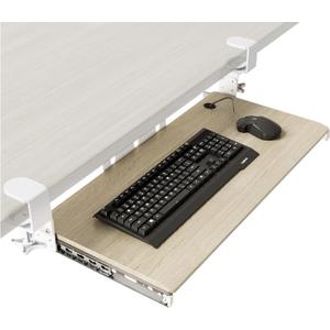 AX WABER Keyboard Tray Under Desk Pull Out with Extra Sturdy C Clamp Mount System, 27.3 (32.5 inch Including Clamps) x 11 Inch Slide-Out Platform Computer Drawer for Typing Grain AX01WG01