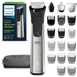 Norelco Philips All-in-One 7000 Series 23-Piece Trimmer - Electric Shaver and Clipper for Face, Beard, Head & Body, Self-Sharpening Titanium Blades, 26 Length Settings (0.5-16 mm), MG7970/49 (Steel)