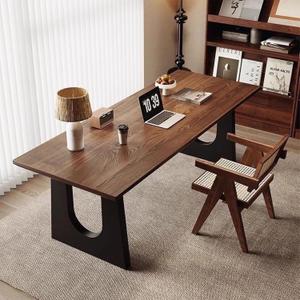 Wooden Executive Office Desk Computer Table Multi-Sized High Cost Performance Stylish Design Metal Legs Versatile Use for Office or Dining Casual Table (Walnut Color, 55.12in)