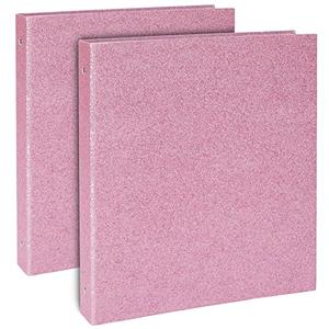 Paper Junkie 2 Pack Sparkly Pink 3 Ring Binder with 2 Inch Rings, Glitter File Folder Pockets for Office Supplies, Planner, Portfolio 350 Sheet Capacity (11 x 12 in)