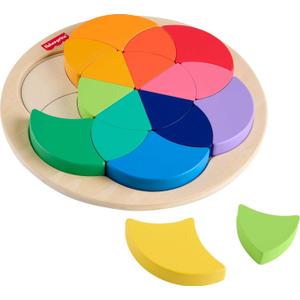 Fisher-Price Wood Preschool Toy Color Wheel Puzzle, 19 Wooden Pieces for Shape-Sorting Play, Preschool Kids Ages 3+ Years