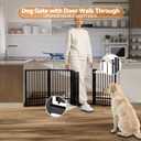 SNUOWU Full Metal Freestanding Dog Gate with Door, 32''Height Foldable Pet Dog Fence for Indoor & Outdoor, 4 Panels Extra Wide Free Standing TallDog Gates for Doorways,House,Stairs,Porch,Deck,Yard