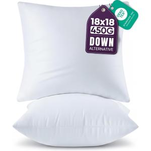 Beddora 18x18 Outdoor Pillow Inserts, Set of 2, White, Indoor Decorative Throw Pillows for Bed, Sofa & Couch, Soft, Supportive & Fluffy Cushion Inserts