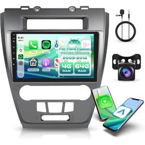 Rimoody 4G+64G Android Car Stereo Radio for Ford Fusion Mondeo Mustang 2009-2012 with Wireless Carplay Android Auto, 10.1'' Touchscreen Head Unit GPS Bluetooth 5G-WiFi FM/RDS EQ-32 Backup Camera SWC
