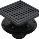 6 Inch Square Shower Drain Kit, Matte Black 304 Stainless Steel with Removable Grate & Hair Strainer for Tile-in Installation and ABS Flange