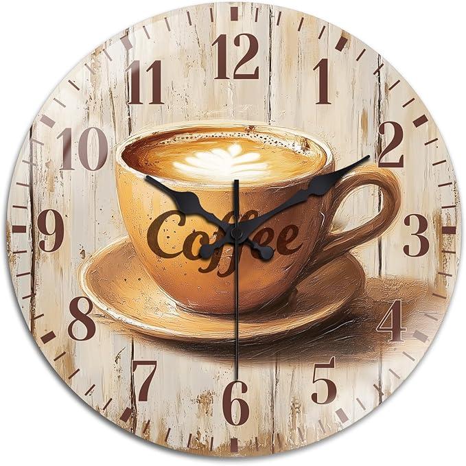 peacoblue Wall Clocks Battery Operated 12 Inch Coffee Glass Round Wall Clock Non Ticking for Kitchen Living Room Dining Room Bedroom and Bathroom Decor Accessories (Battery not Included), Coffee