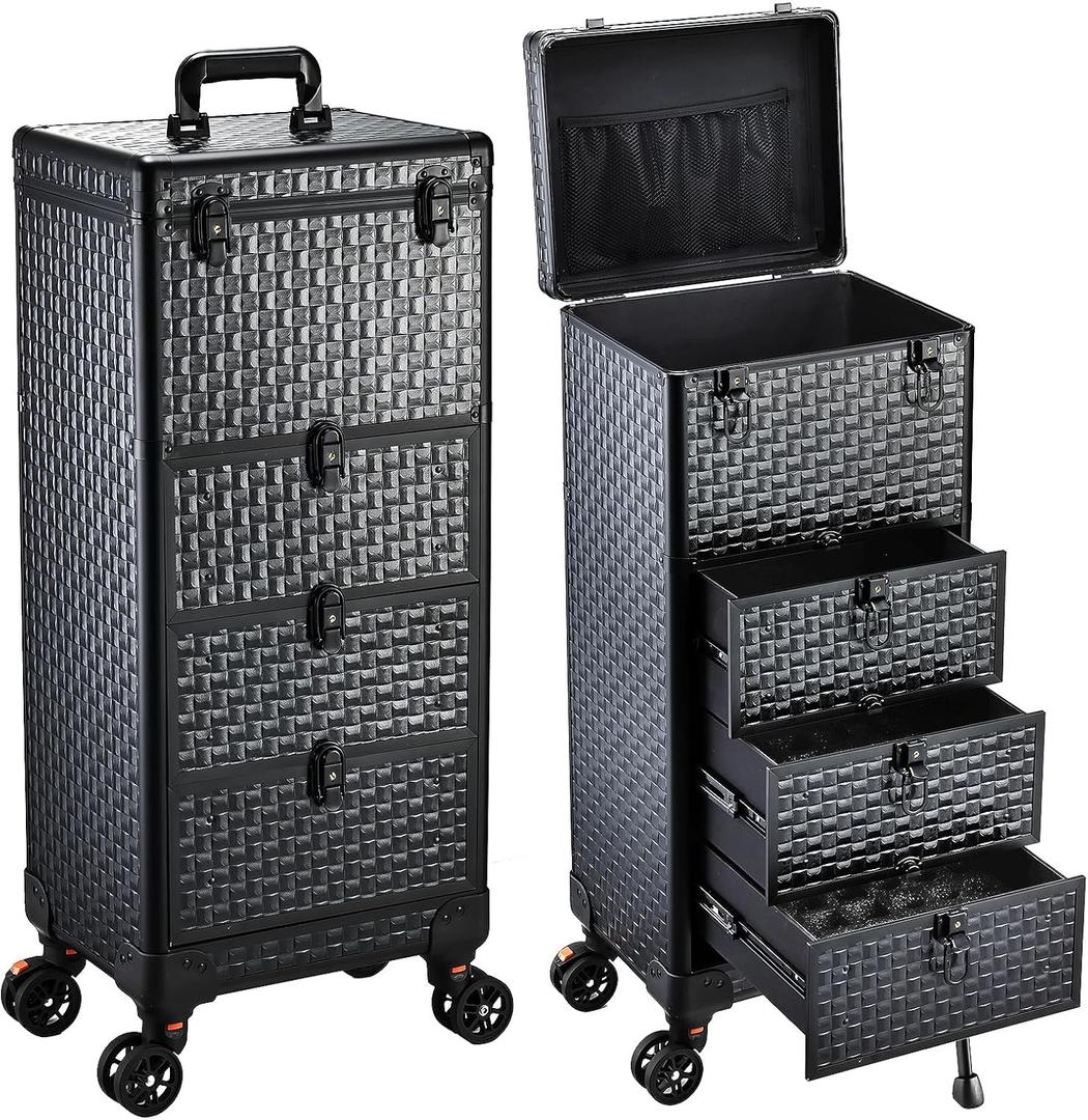Yueieoun Salon Cart with 3 Drawers, Nail Trolley Cart with Wheels Salon Station Rolling Makeup Train Case Cosmetology Case Organizer Cases for Nail Tech,SPA,Face Painting,Hairstylist,Makeup Artist