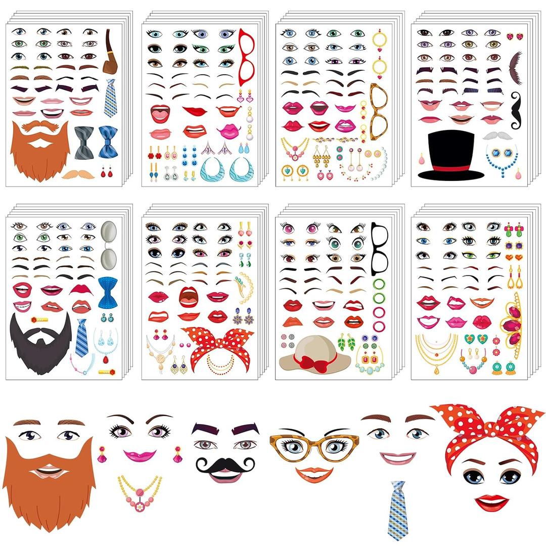48 Sheets Face Stickers for Crafts Lips Mouth Eyes Eyebrows Decals for Flower Pots Make a Face DIY Craft Creative Faces Expression Cartoon Sticker for Halloween Holiday Birthday Party Supply