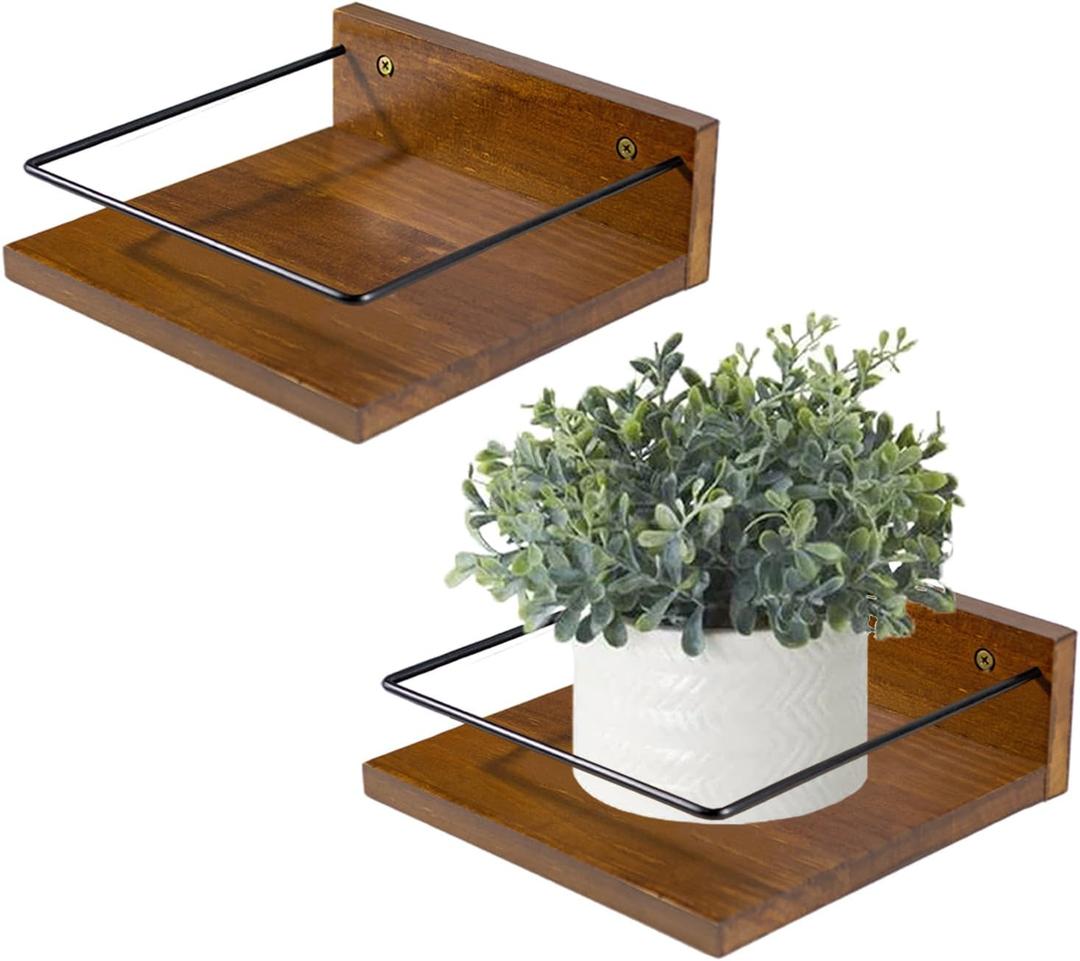 ARTORA Wall Mounted Plant Holder, Wooden Floating Shelves for Flower Pot Wall Hanging Wood Rack Farmhouse Small Decorative Wall Shelf for Bedroom Living Room Bathroom Porch Balcony Decor (2 Pack)