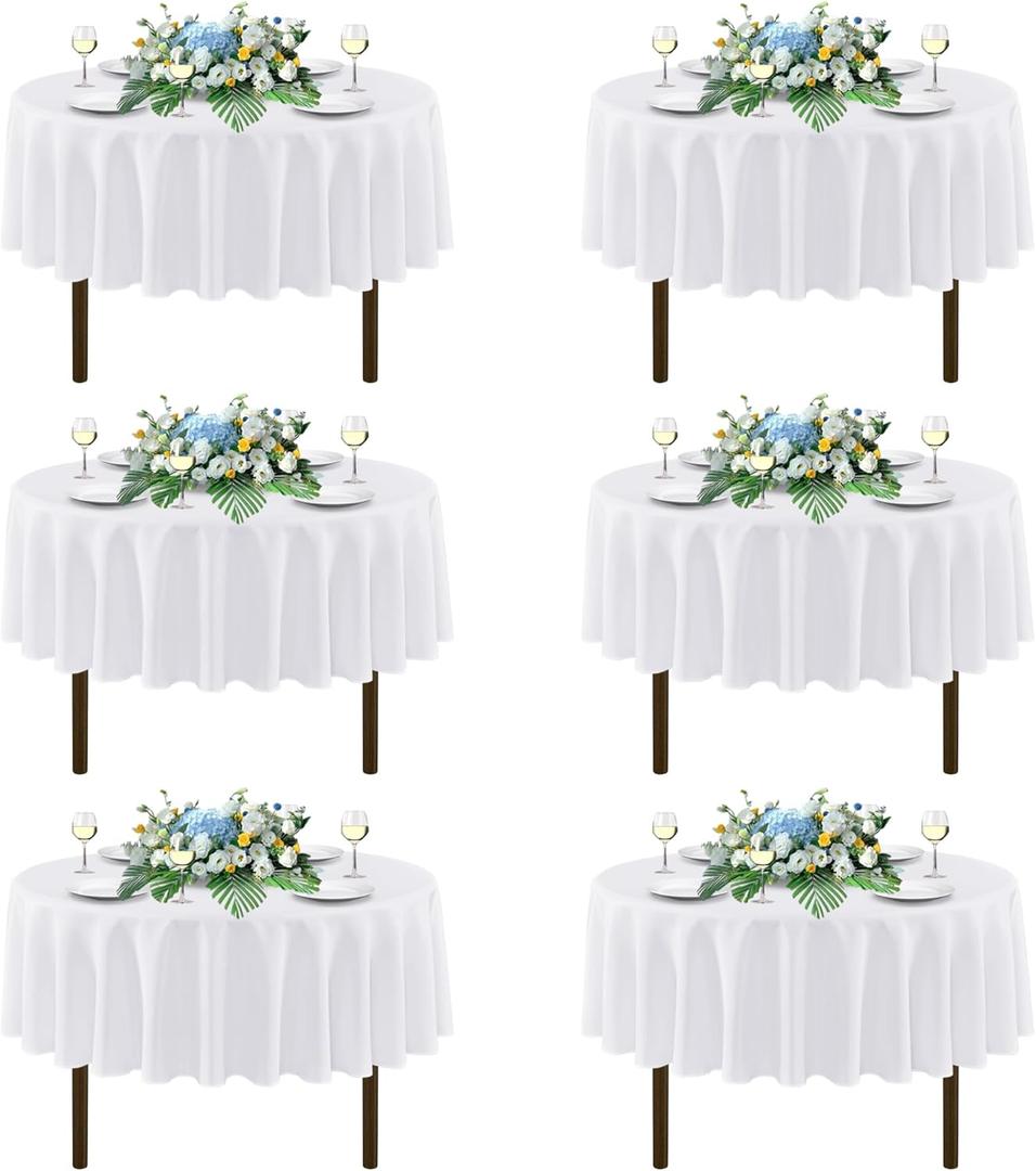 sancua White Round Tablecloths 70 Inch, 6 Pack - Circle Fabric Cloth Table Cloths for Wedding Party Banquet Birthday, Washable Polyester Table Cover (Fit 20-58 Inch Tables)