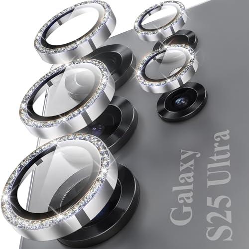 YWXTW Camera Lens Protector for Samsung Galaxy S25 Ultra, [5X Stronger] Glitter Bling Individual Metal Ring Tempered Glass Camera Screen Protector for S25 Ultra Accessories, 1 Set (Glitter Gray)