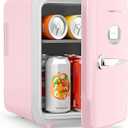 Skincare Fridge - 4L Makeup Fridge for Refrigerating Makeup, Skincare and Food, Mini Fridge for Bedroom, Office and Car, Cooler and Warmer, Beverage Cooler, Leather Pink
