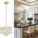 Polished Gold Chandelier, 4-Tier Crystal Pendant Light fixtures, Vintage Hanging Light, Chandeliers for Dining Room Kitchen Island Bedroom Entryway, CC4215-3W-PG