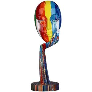 suruim Simple Creative Colorful Female Face Art Statue Thinker Sculpture Abstract Character Crafts Ornament Home Office Bedroom Living Room Study Decoration (Large 15.3x4.9x4.9in)