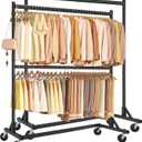Hoctieon Double Rod Z Rack,Rolling Clothes Racks with Z-Base, Adjustable Clothing Rack, Standing Clothes Rack, Metal Clothing Racks for Hanging Clothes, Portable Garment Rack,Set of 2,Black