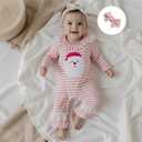 Newborn Baby Girl Christmas Outfit Santa Claus Romper Long Sleeve Striped Jumpsuit Infant Flared Pants with Headband (Pink, XS)