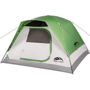 Happy Travel Camping Tent, 4 Person Dome Tents for Camping with Rainfly, Waterproof Clip Easy Setup Portable Family Tent with Mesh Windows, 20% More Headroom Backpacking Tents for Camping & Hiking (Green)