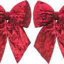 KI Store Blue Large Plush Velvet Bows Set of 2 12-Inch Christmas Bow Tree Topper for Christmas Tree Decoration Door Window Decor