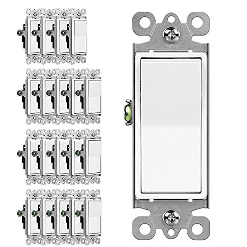(20 Pack) CML 3 Way Decorator Paddle Rocker Wall Light Switch, Single Pole or Three Way, 15A 120/277V, On/Off Interrupter, UL Listed, White