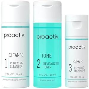 Proactiv 3 Step Acne Treatment - Benzoyl Peroxide Face Wash, Repairing Acne Spot Treatment for Face and Body, Exfoliating Toner - 30 Day Complete Acne Skin Care Kit