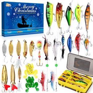 Fishing Advent Calendar 2025, Fishing Lure Advent Calendar with Tackle Box 2025, Advent Calendars' 2025 Adult for Men, 24 Days Fishing Lures Set, for Men Teen Boys Dad Husband