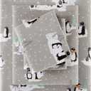 True North by Sleep Philosophy Cozy Flannel Warm 100% Cotton Sheet - Novelty Print Animals Stars Cute Ultra Soft Cold Weather Bedding Set, Twin, Grey Penguins 3 Piece