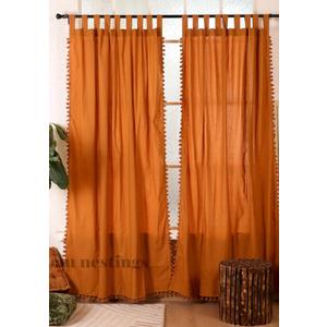 Terracotta Cotton Curtains: Boho Fringed Semi-Sheer Window Treatment 53 inch x 120 inch, PCS 1
