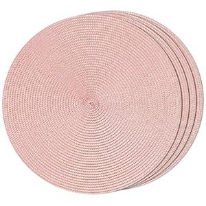 FunWheat Round Braided Placemats Set of 4 Table Mats for Dining Tables Woven Washable Non-Slip Place mats 15 inch(Peach Pink, 4pcs)
