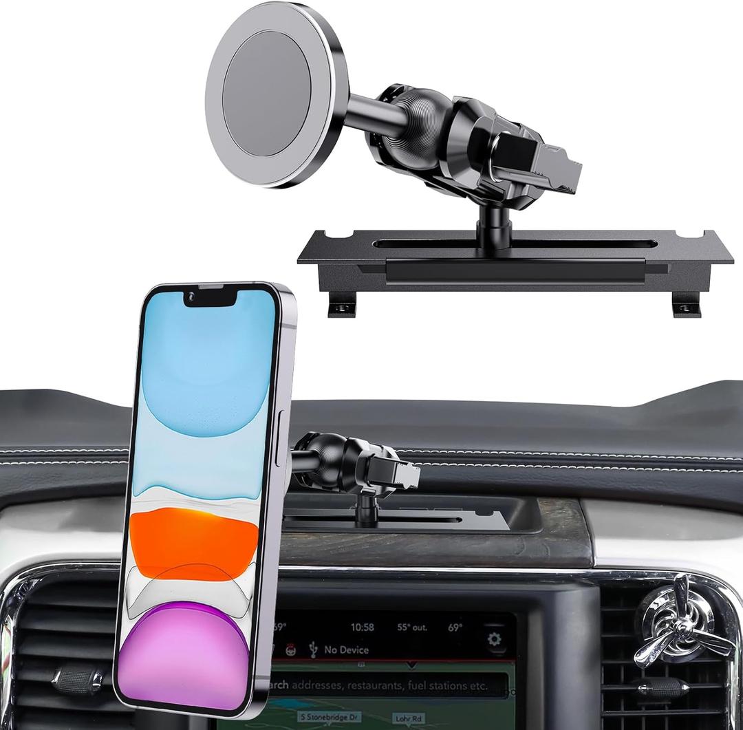 Metal Magnetic Phone Mount for 2013-2018 RAM 1500/2500/3500 & 2019+ RAM Classic, OEM Holes Screws Install Super Stable for Off Road Bumpy Road Dodge 1500 Phone Holder Cool Ram Accessory