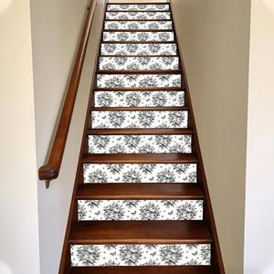 Hpbbspring 15Pcs Staircase Stickers Butterfly Floral Vintage Tile Stickers Beauiful Self-Adhesive Water Proof Staircase Decor for Steps Kitchen Bedroom Balcony Bars 39.3" W x 7.08" H