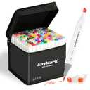 AnyMark Alcohol Markers Brush Tip, 100+1 Colors Dual Tip Brush & Chisel Alcohol-Based Art Markers Set with Case for Adult Artists Drawing Coloring
