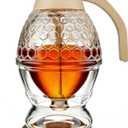 Honey Dispenser, No Drip Glass Maple Syrup Dispenser with Stand, Reusable Honey Jars, Easy Pour Honey Pot & Maple Syrup Container for Coffee, Pancake, Waffle, Tea(Not for Thick or Crystallized Honey)