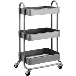 Amazon Basics 3-Tier Rolling Utility or Kitchen Cart, Lockable Wheels, Multifunctional Storage, Mobile Shelving Unit, Metal Storage Organizer, Charcoal